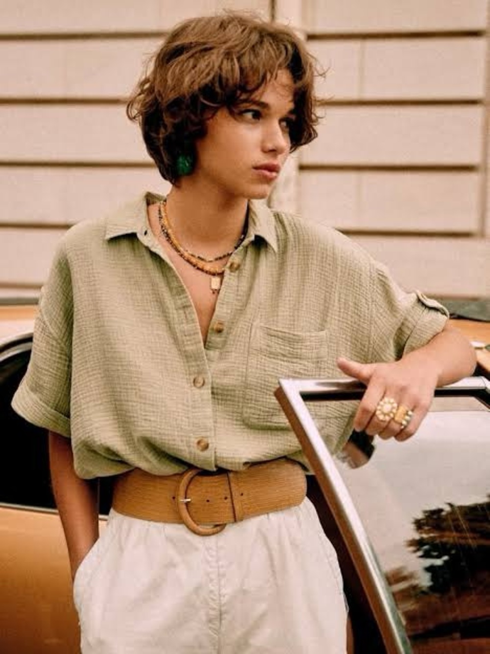 Sezane Laurine chemise in khaki size 34